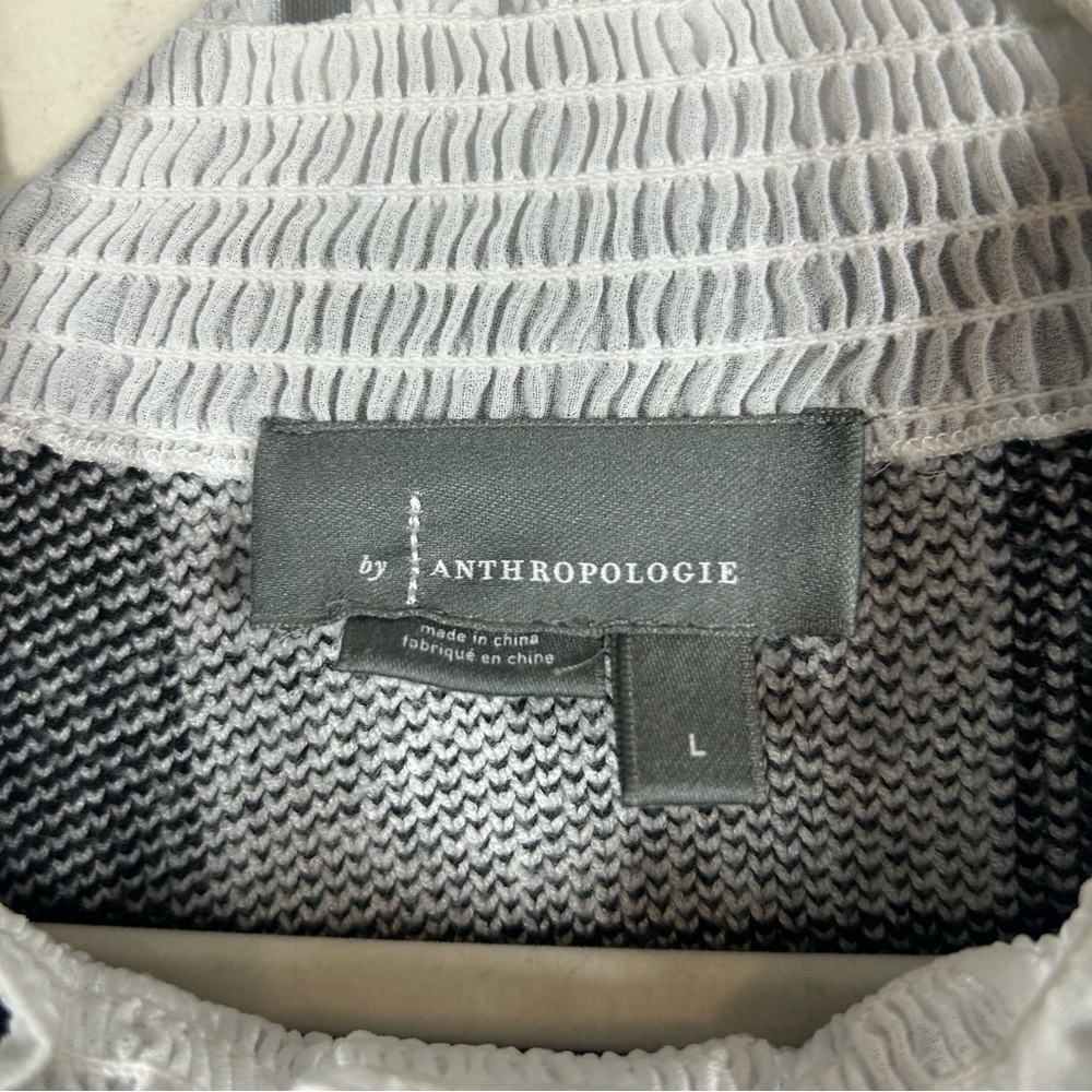 Anthropologie | Plaid Ruffle Collar Pullover Sweater Black White Women’s Size L - Picture 10 of 14